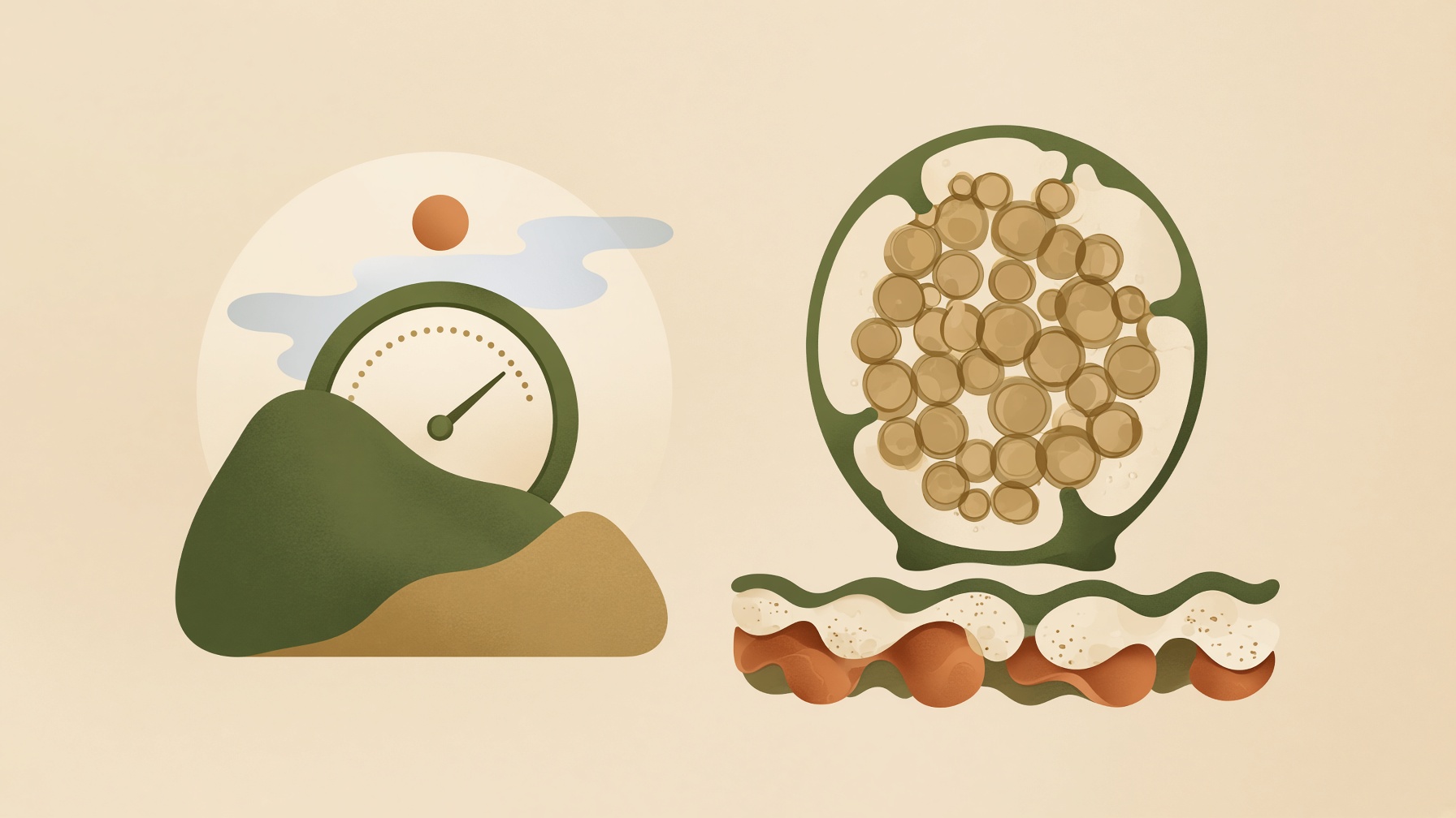 Illustration of a weighing scale and fat cells beside a tissue cross-section.