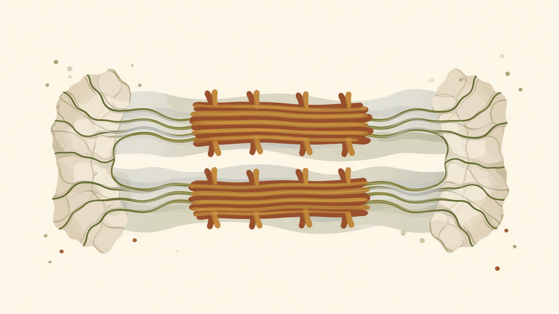 Parallel muscle filaments arranged around two central bundles.