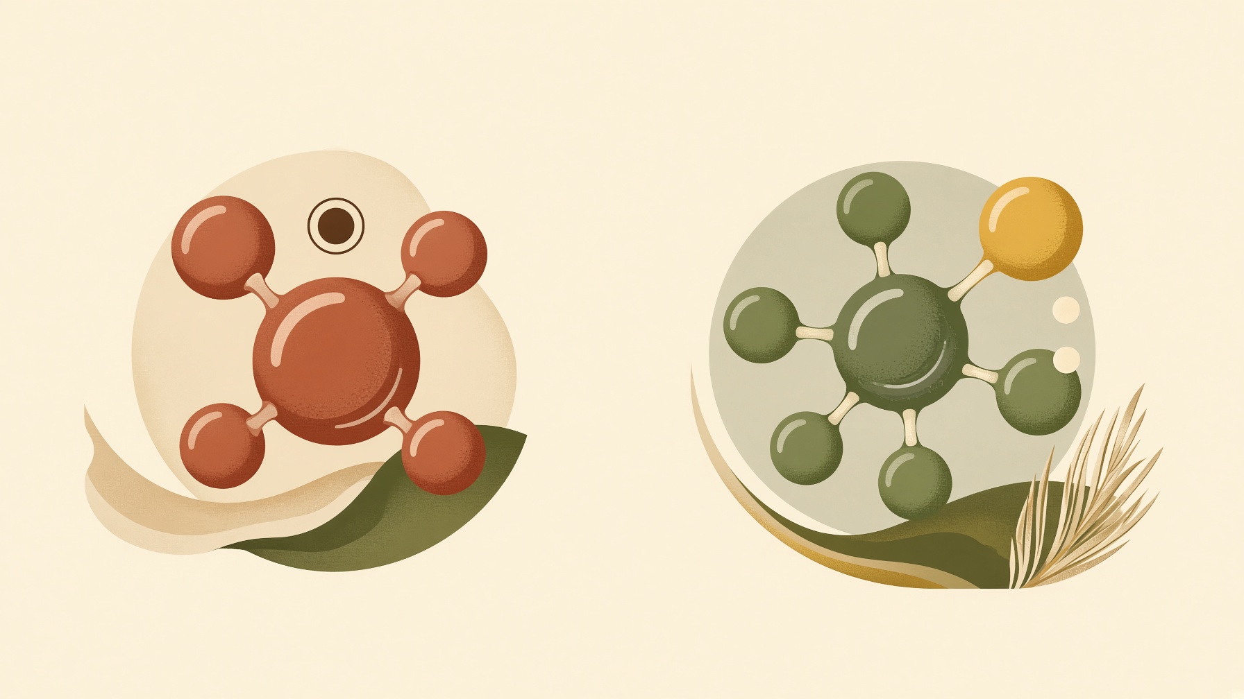 Two molecular models in contrasting red and green colors.