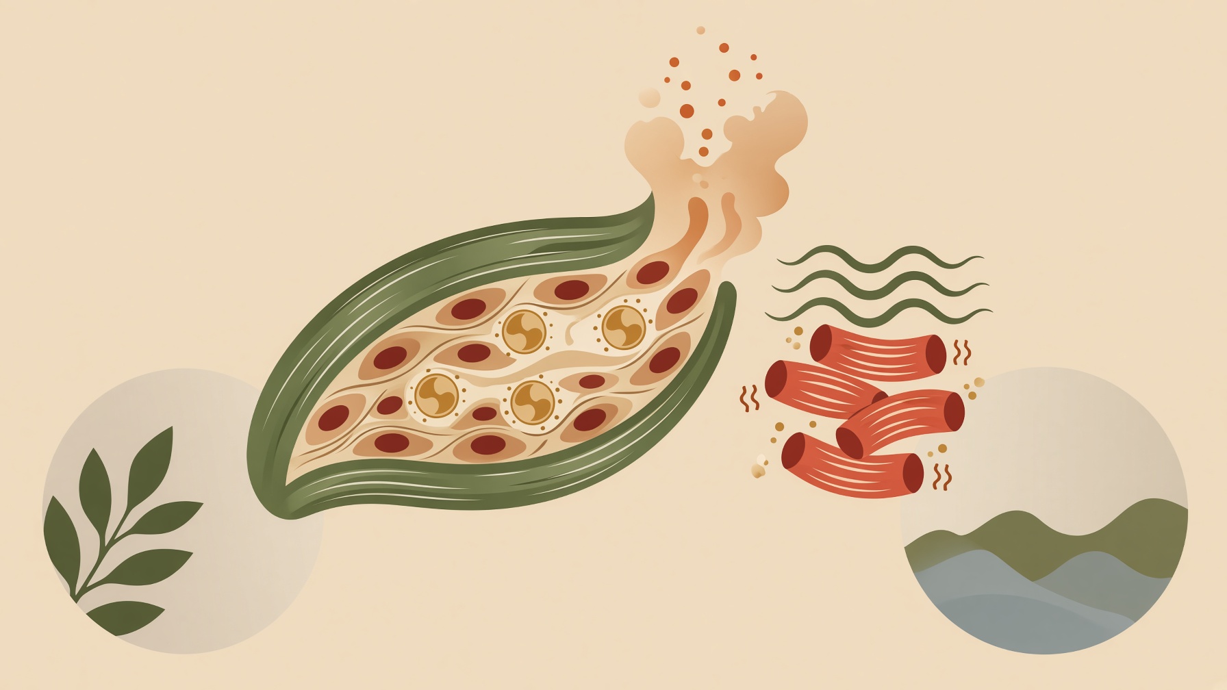 Muscle cross-section with heat rising from it and nearby muscle fibers.