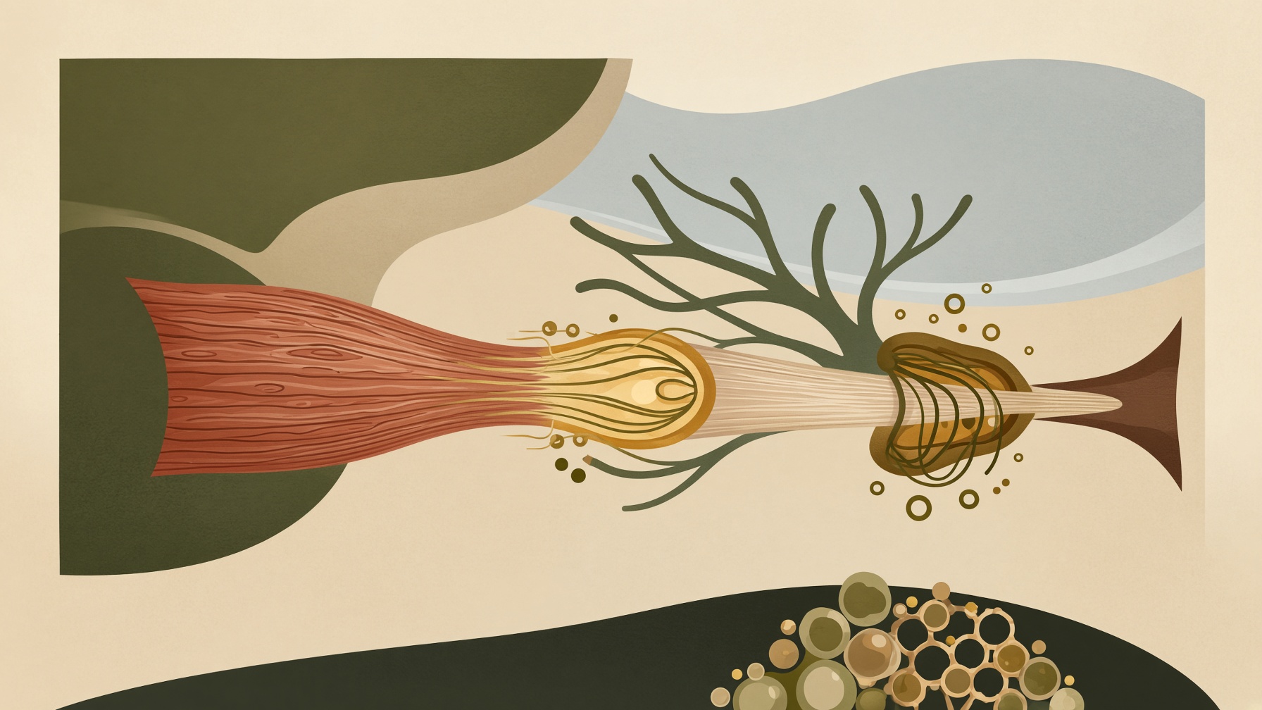 Muscle and tendon containing sensory structures with branching nerve fibers.