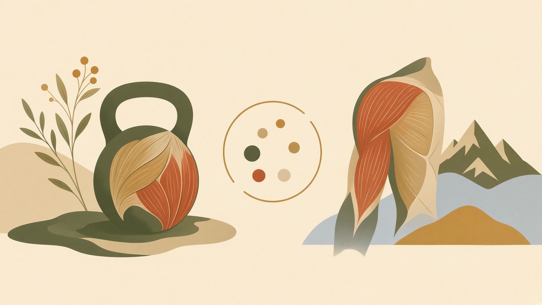 Kettlebell and skeletal muscle illustrations representing brief exercise bouts.