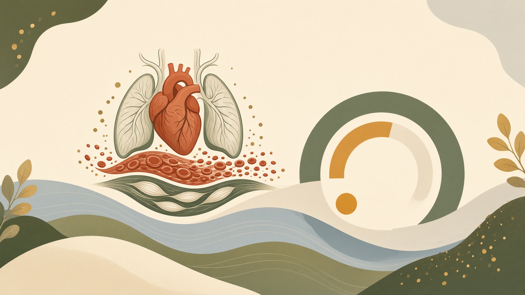 Illustration of a heart, lungs and muscle beside a gauge.