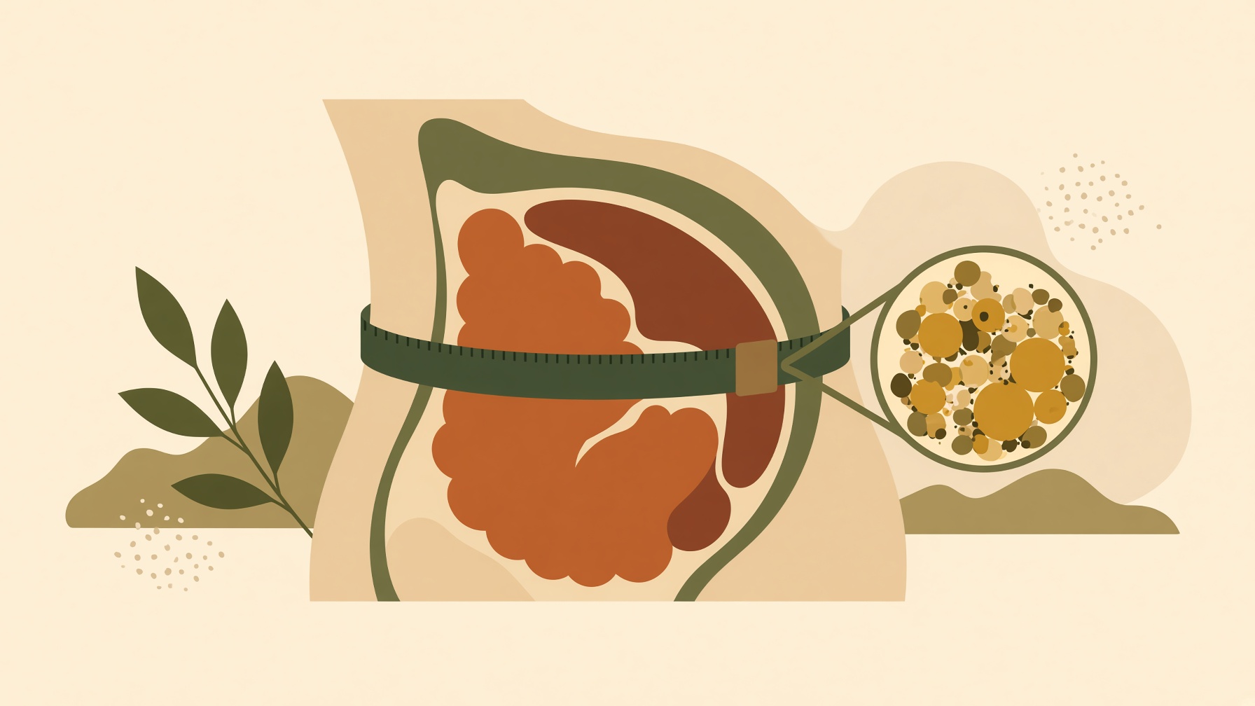 Illustration of a torso, tape measure and fat cell.