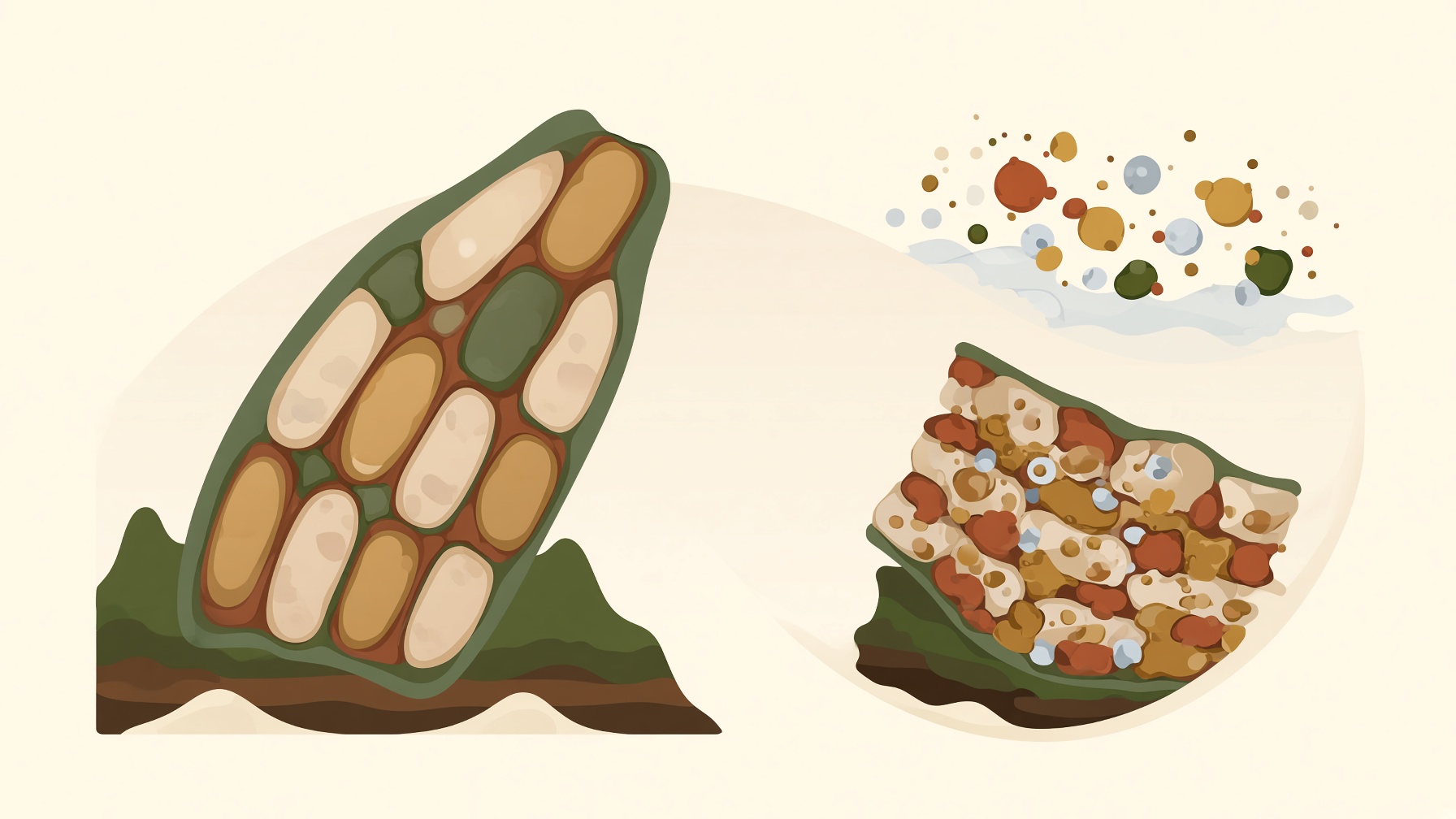 Two muscle cross-sections showing different fiber patterns and surrounding particles.
